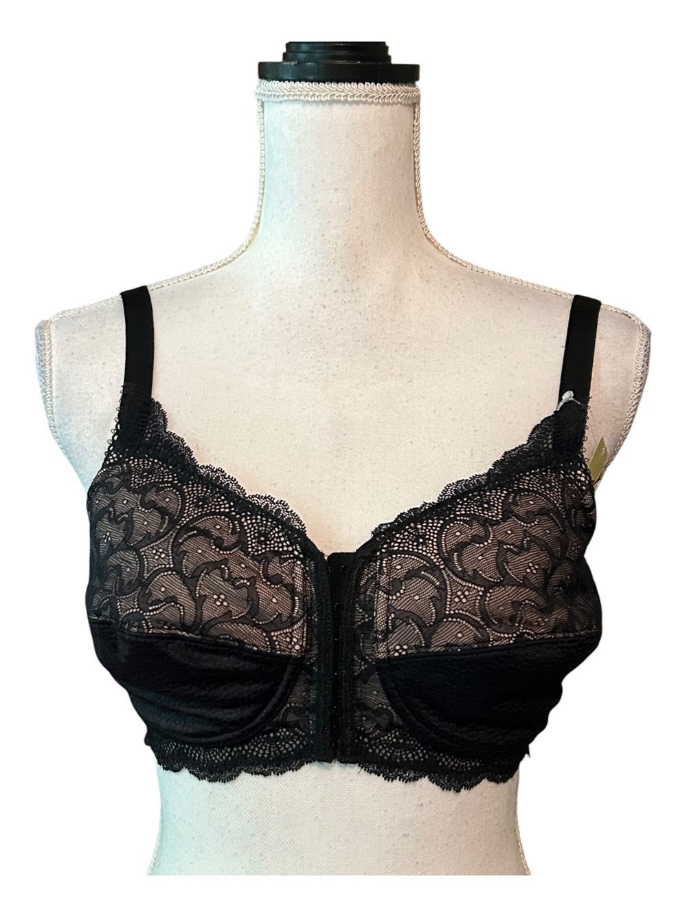 NWT Amoena + My Brands Ellen Front‎ Close Lace Bra Black SZ US 34D